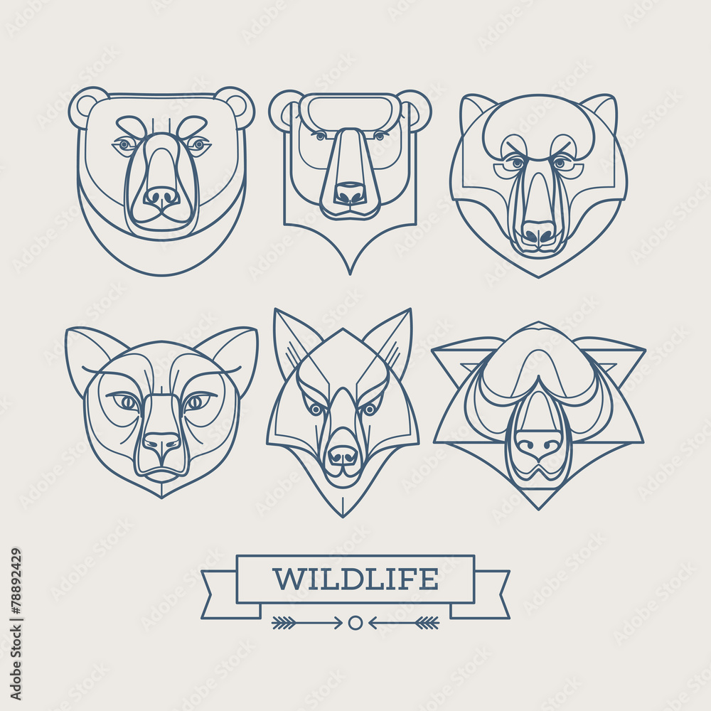 Fototapeta premium Animals linear art icons. Vector illustration