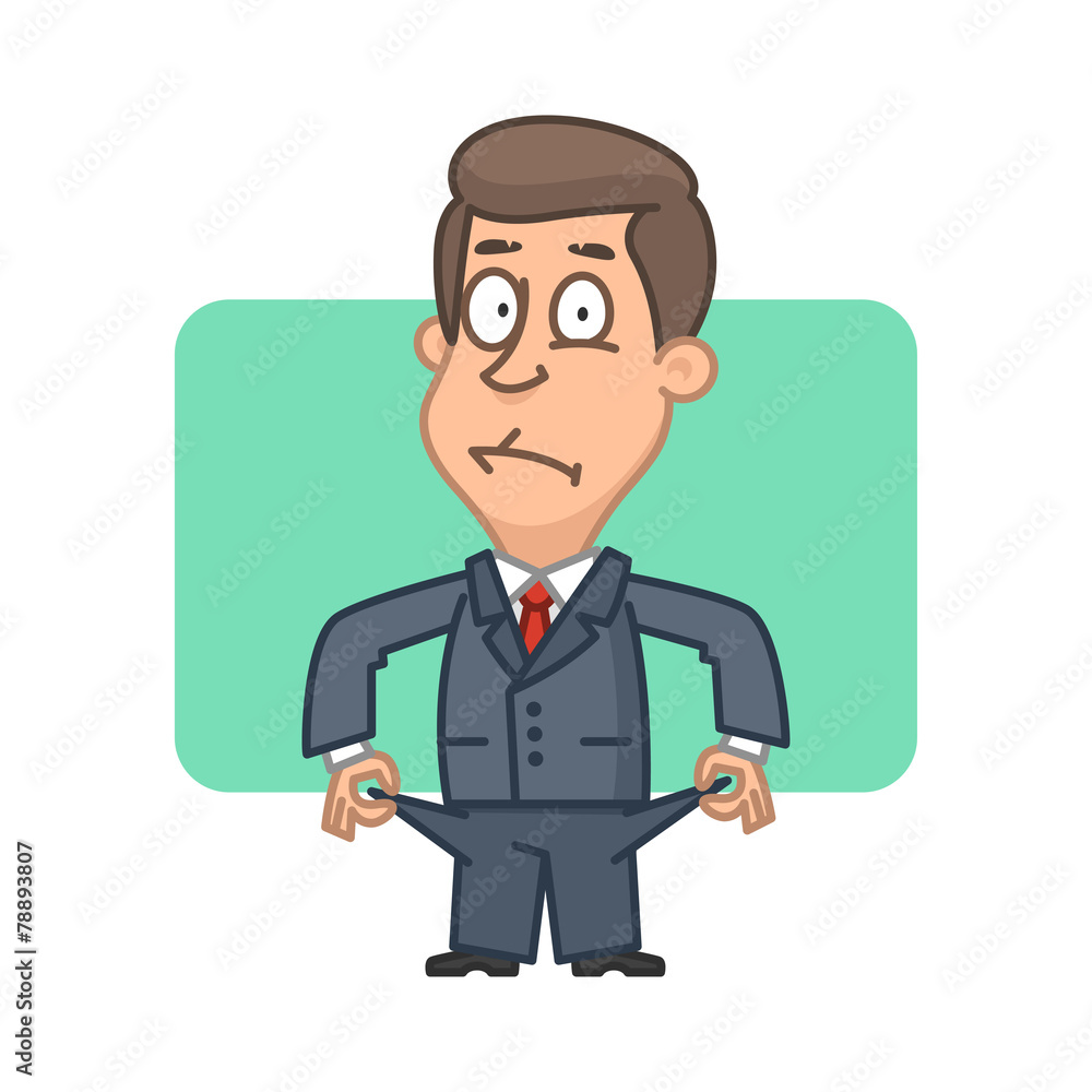 Businessman bankrupt shows everted pockets Businessman bankrupt shows everted pockets