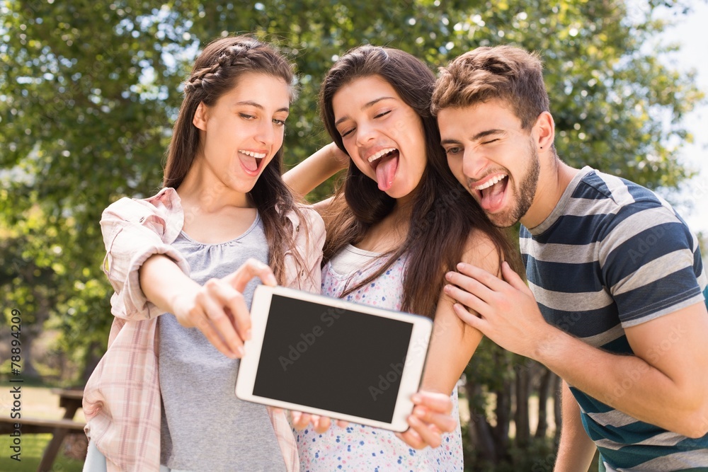 Happy friends in the park taking selfie Happy friends in the park taking selfie