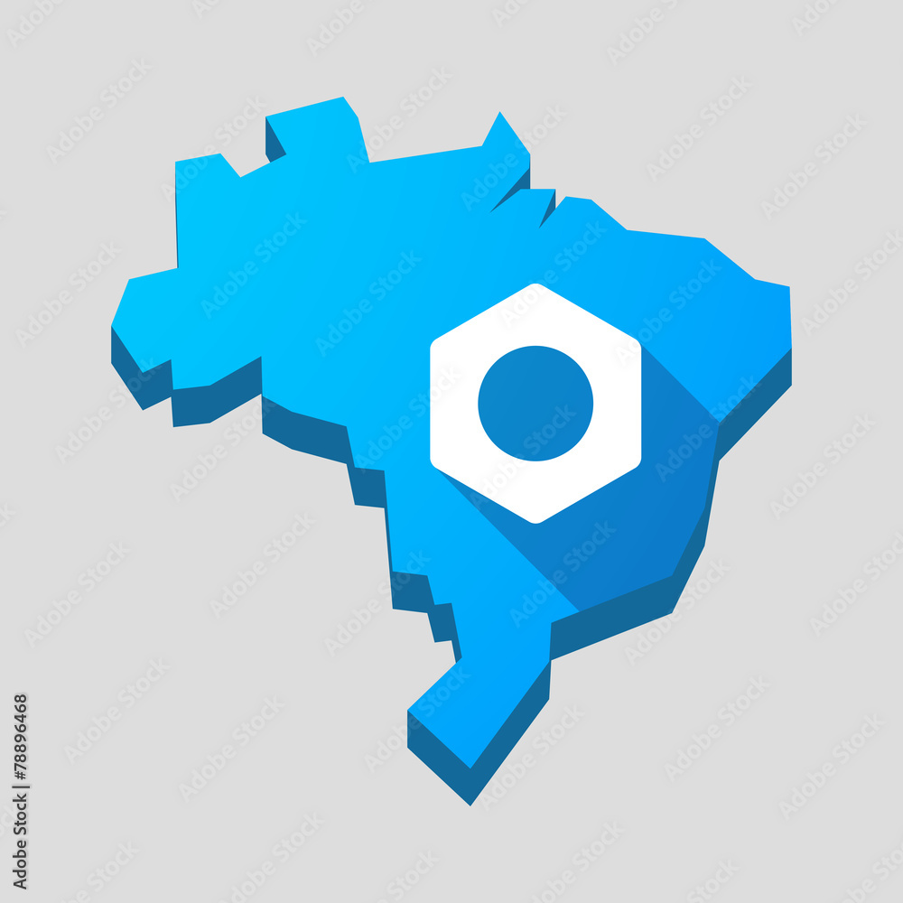 Blue Brazil map with a nut