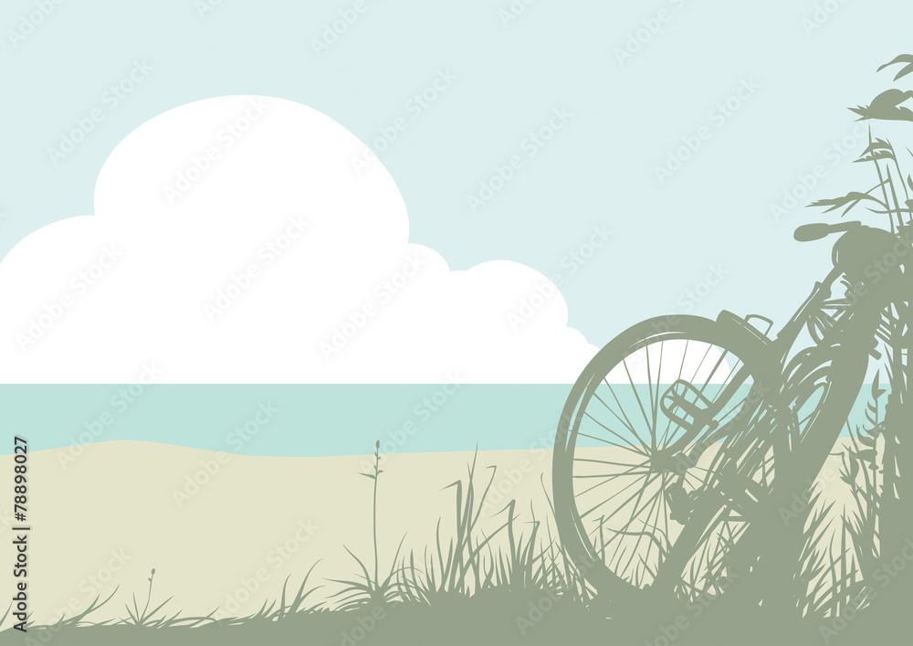Fototapeta premium Summer landscape with a bicycle
