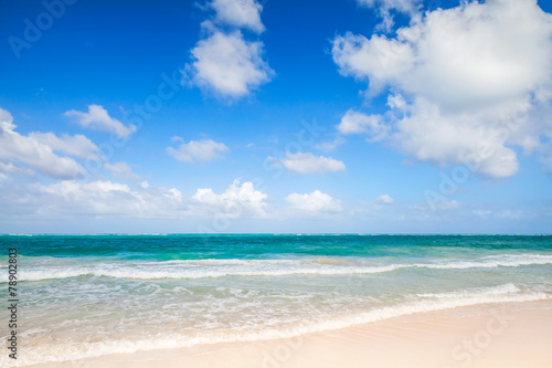 Empty beach coastal landscape. Atlantic ocean, Punta Cana