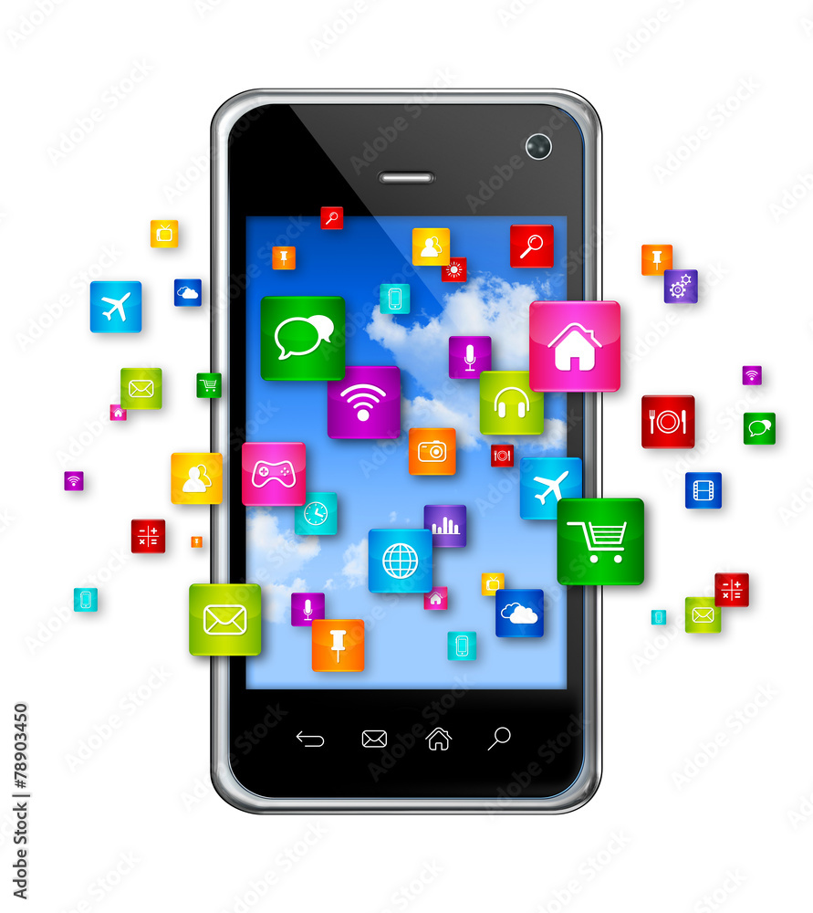 Mobile Phone and flying apps icons