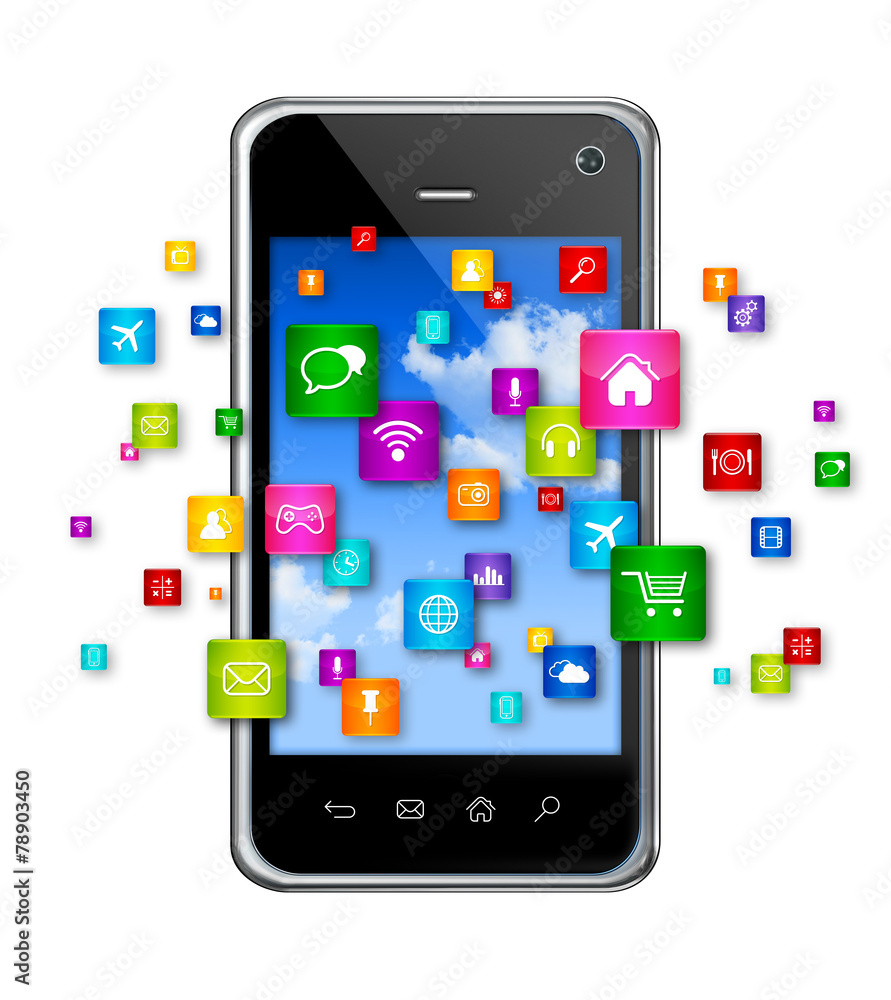 Mobile Phone and flying apps icons Mobile Phone and flying apps icons