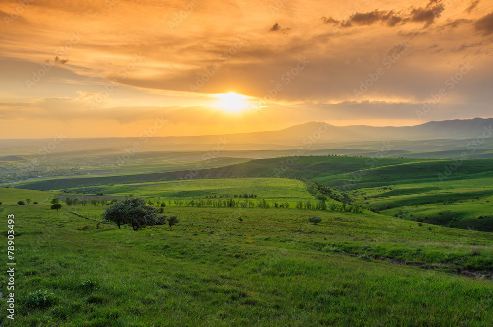 Sunset landscape in South Kazakhstan