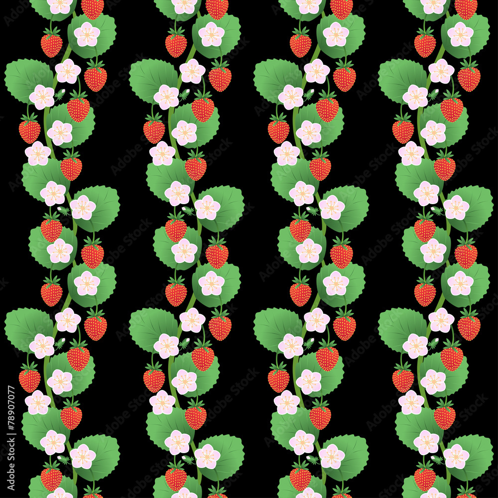 Seamless floral pattern with strawberries Seamless floral pattern with strawberries