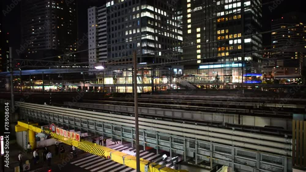Time Lapse of Train Passing over Bridge in Central Tokyo Japan at Night Time Lapse of Train Passing over Bridge in Central Tokyo Japan at Night