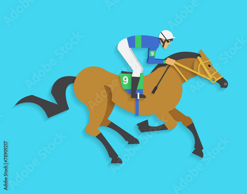 jockey riding race horse number 9, Vector illustration
