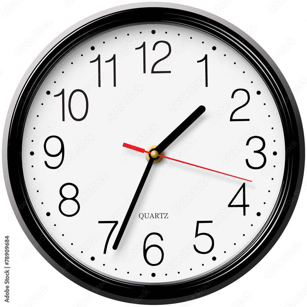 Classic round wall clock isolated on white background Stock