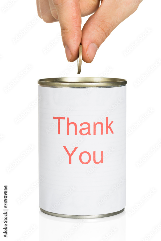 Person Putting Coin In Thank You Can Person Putting Coin In Thank You Can