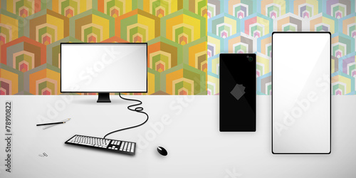Retro computer and smartphone vector