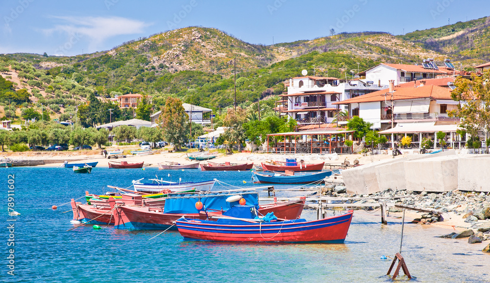 Beautiful Ouranoupolis harbour on Athos, Greece.