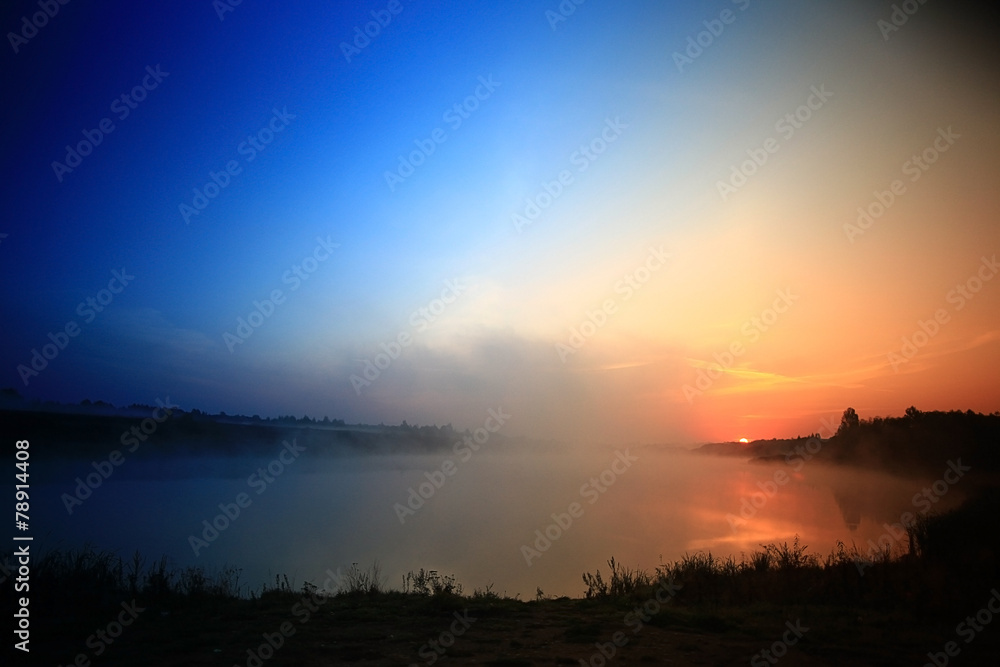 sunrise on the lake fog landscape nature