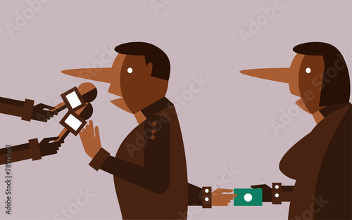 liar people interviewing and hand receiving bribes.