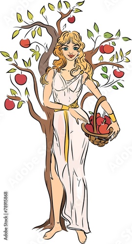 Girl with basket of apples photo