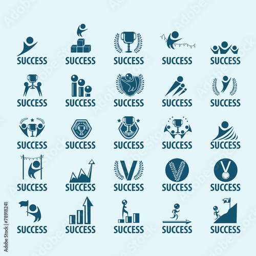 Success Icons Set - Isolated On Blue Background