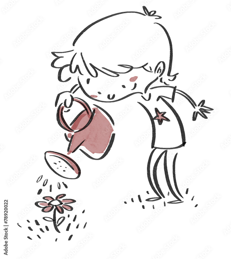 niño regando una flor niño regando una flor