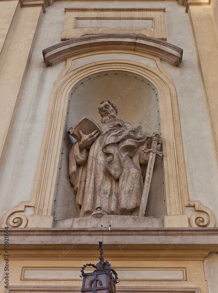 Statue of St Paul of Holy Cross Church in Warsaw, Poland