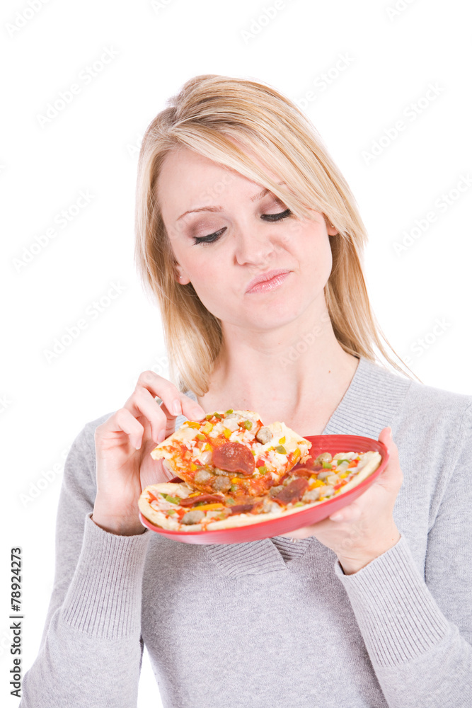 Choices: Woman Unsure Of Eating Greasy Pizza