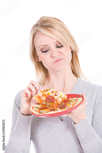 Choices  Woman Unsure Of Eating Greasy Pizza