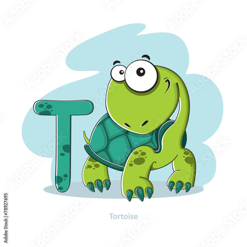 Cartoons Alphabet - Letter T with funny Tortoise