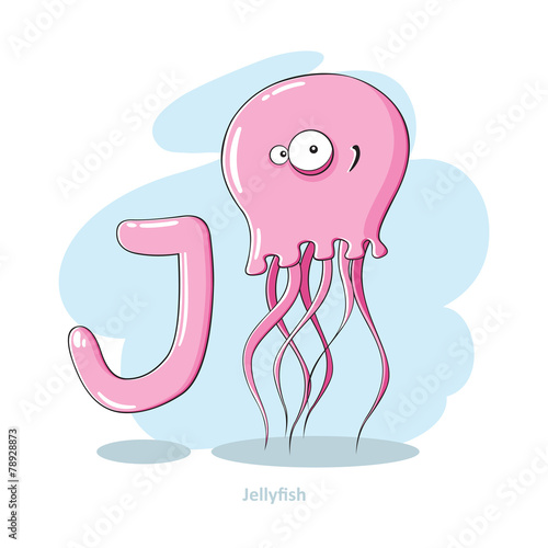 Cartoons Alphabet - Letter J with funny Jellyfish