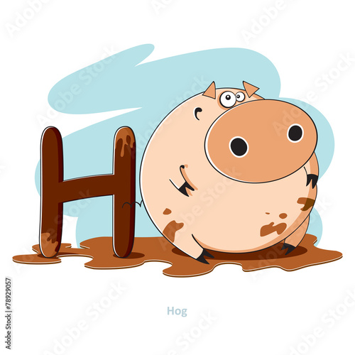 Cartoons Alphabet - Letter H with funny Hog