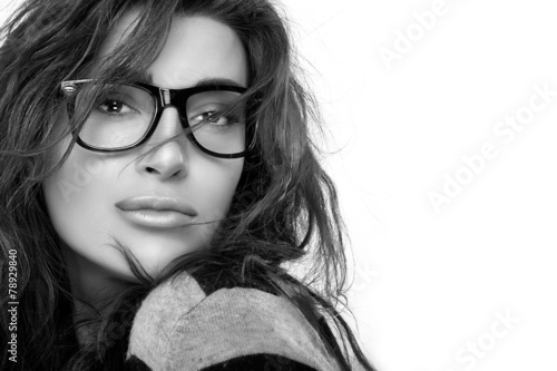 Canvas Print Cool Trendy Eyewear Portrait. Beauty Young Woman in Glasses.