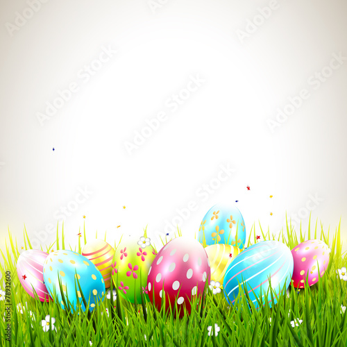 Sweet Easter background with colorful eggs and copyspace