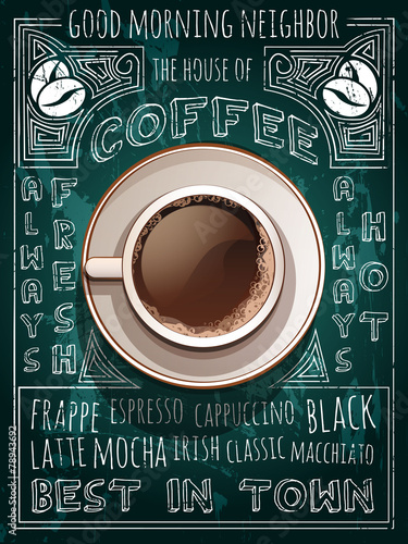 vector cup of coffee on blackboard menu