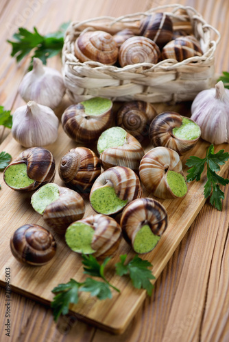 Escargots de Bourgogne  selective focus  shallow depth of field