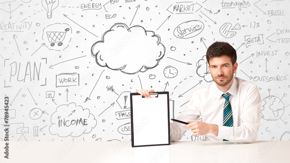 Business man with business concept background Business man with business concept background