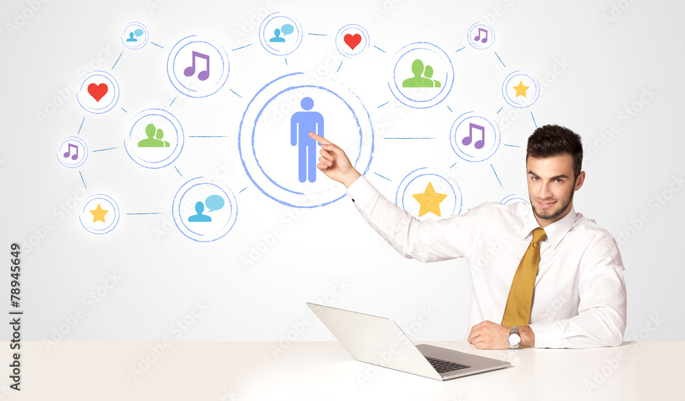 Business man with social media connection background Business man with social media connection background