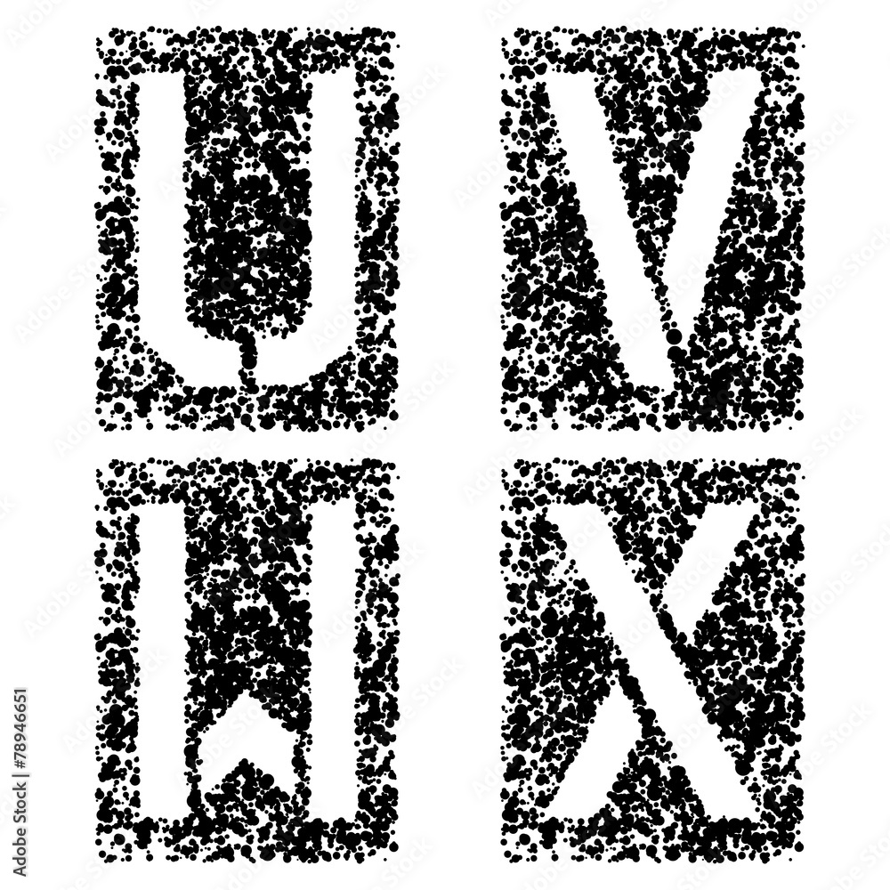 vector stencil angular spray font letters U V W X vector stencil angular spray font letters U V W X