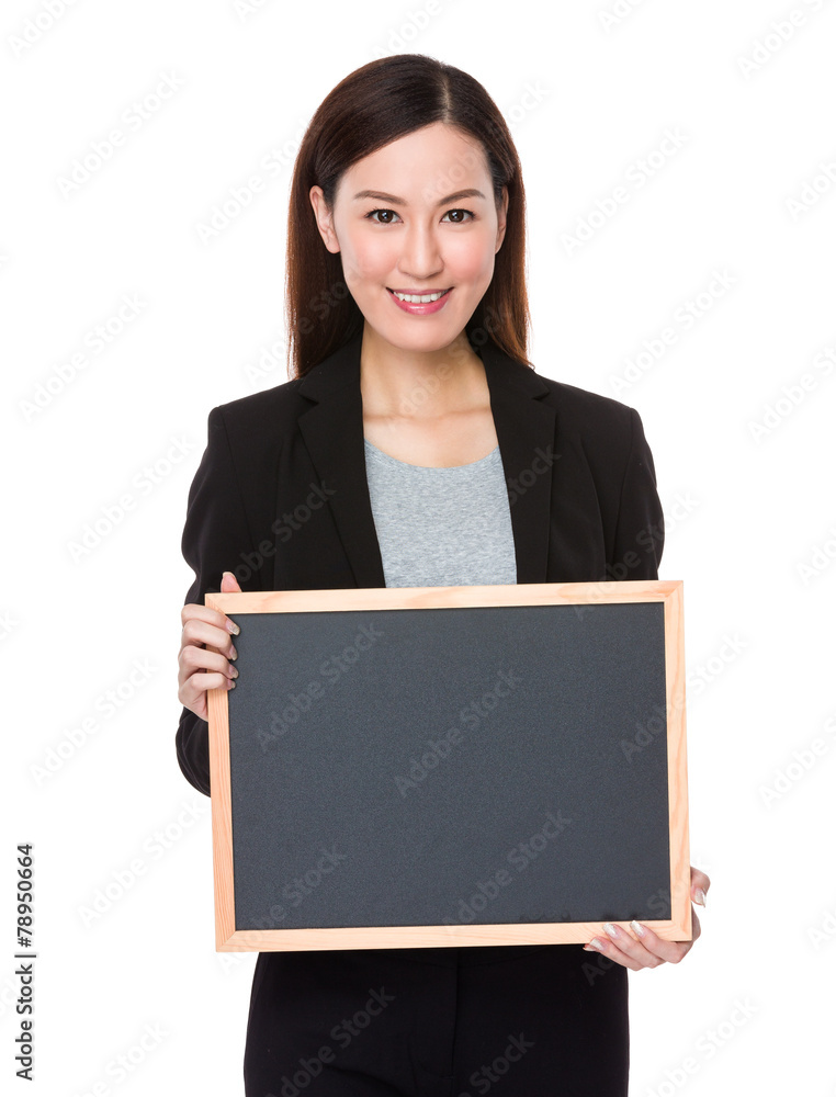 Businesswoman show with black board
