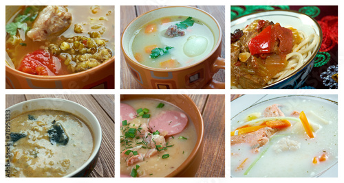 Food set of different soups.