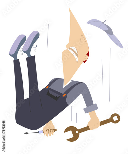 Comic worker is falling down from high construction