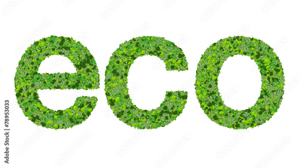 Word eco made from green leaves on gradient background. Word eco made from green leaves on gradient background.