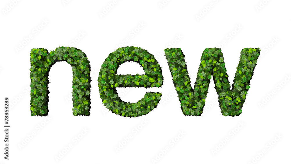 Word new made from green leaves on gradient background. Word new made from green leaves on gradient background.