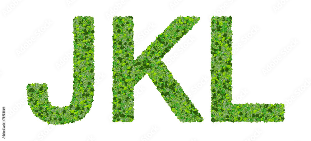 J K L alphabet letters made from green leaves isolated on white. J K L alphabet letters made from green leaves isolated on white.