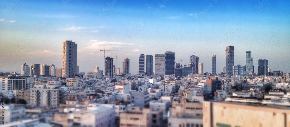 Tel Aviv city skyline at dusk - obrazy, fototapety, plakaty 
