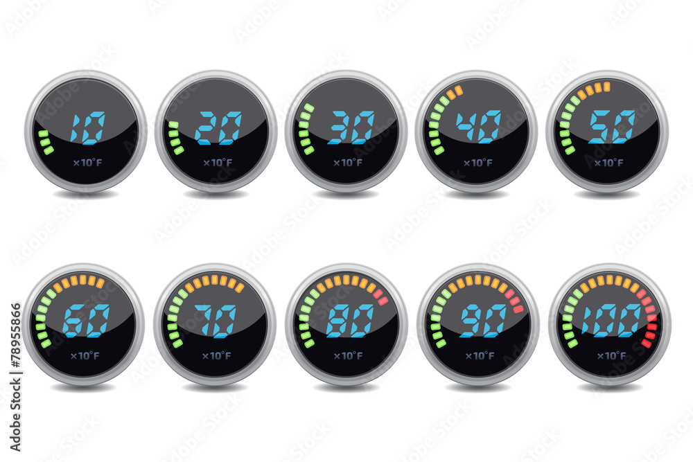 Temperature gauge digital set - obrazy, fototapety, plakaty 