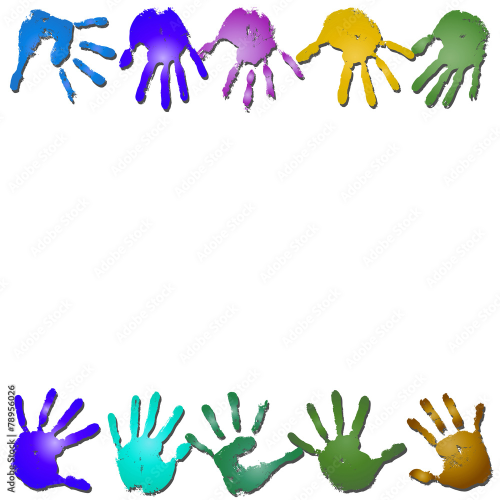Fototapeta premium Conceptual children painted hand print frame isolated