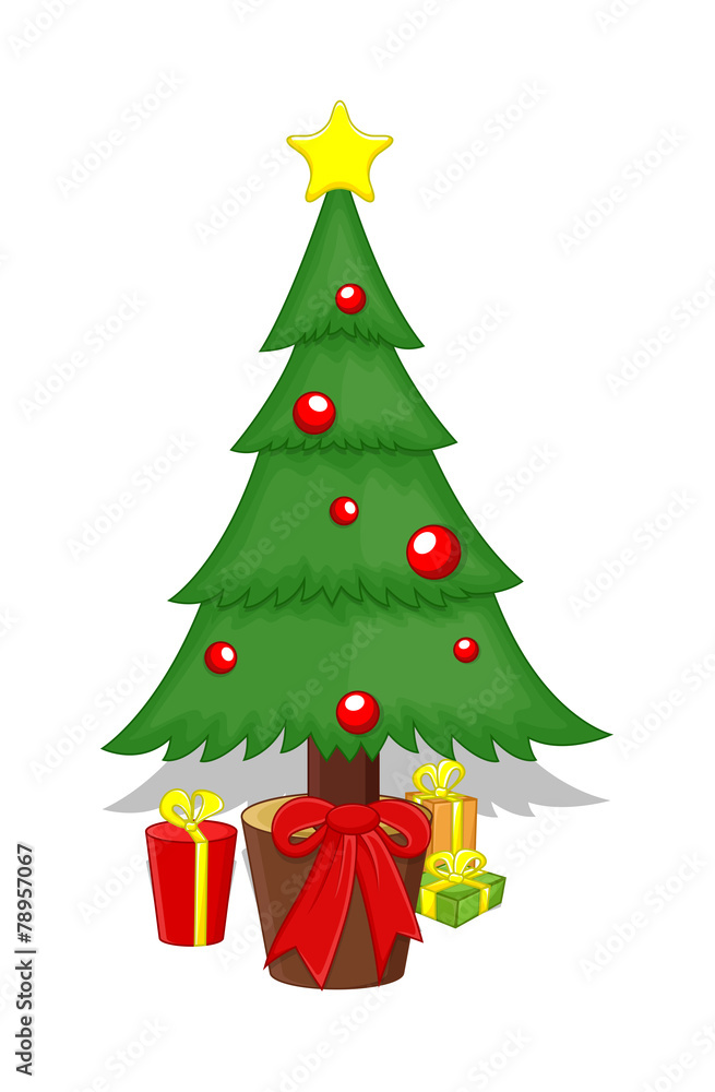 Naklejka premium Green Christmas Tree with Gift Boxes