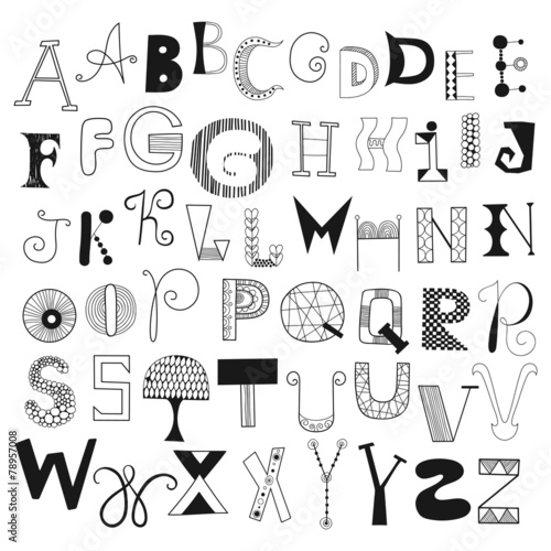 Hand drawn alphabet letters from A to Z