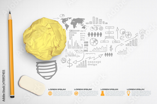 idea bulb paper ball concept vector infographic