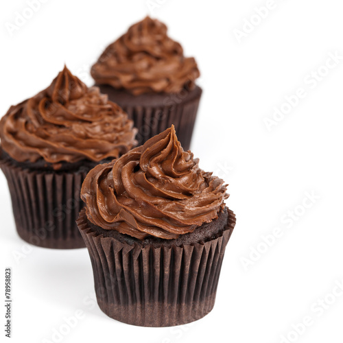 Chocolate Cupcake isolated on white background. Selective focus.