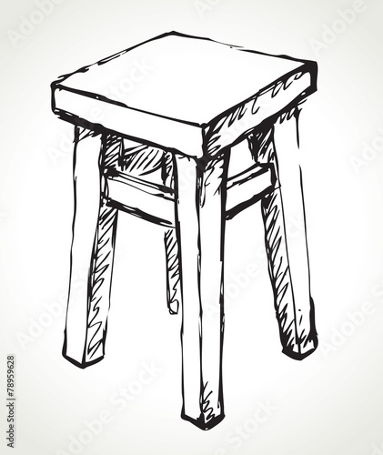 Wooden kitchen stool. Vector sketch
