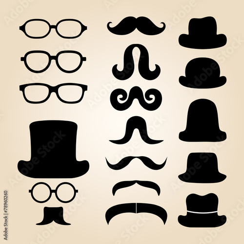 Retro gentleman's set consists of a hat, glasses and mustache