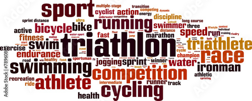 Triathlon word cloud concept. Vector illustration